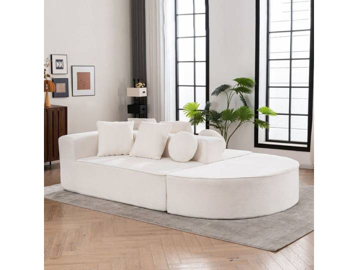 WOVREO canapé modulable convertible sans montage 263 x 171 x 66 cm chenille blanc mousse haute densité