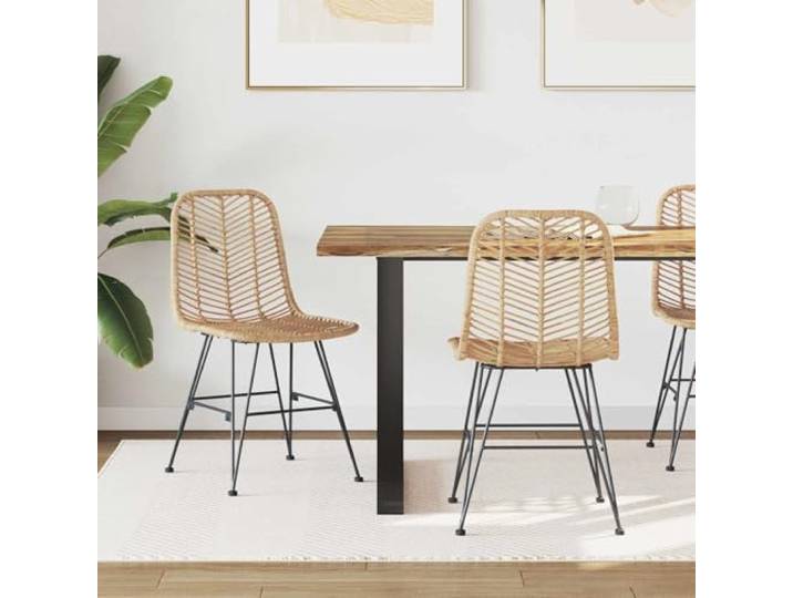 UYPTERF Esszimmerstuhl 2 STK. Rattan und Eisen Natur Hochlehner, handgewebt, Fußstütze, Eisenrahmen, Innenbereich, Esszimmer, Küche, braun, schwarz