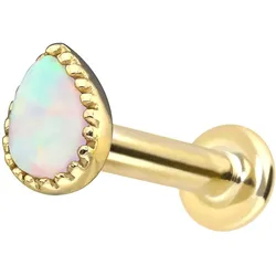 14 Karat Gold Labret mit Innengewinde SYNTHETISCHER OPALTROPFEN