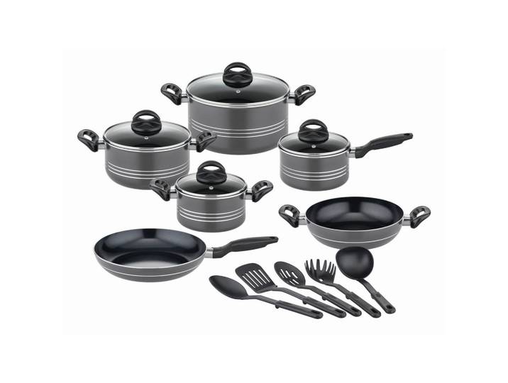 GSW Kochtopfset Milano Grey, Grau, Metall, 6-teilig, 16 cm, 1.5 L, ISO 9001, backofengeeignet, kratzfest, rostfrei, Griffe werden nicht heiß, geschmacksneutral, optimale Wärmeverteilung, leichte Reinigung, schadstofffrei gemäß EU-Standards,mit Dampfablass, backofengeeignet, Kochen, Töpfe, Topfsets