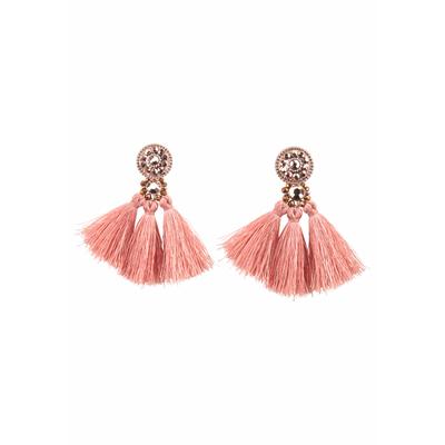 Paar Ohrstecker FIRETTI "mit langen Quasten im Hippie-Look", rosa (roségoldfarben, rosa, rosé), Ohrringe, Damen, Materialmix, mit Glasstein - mit Acrylperle