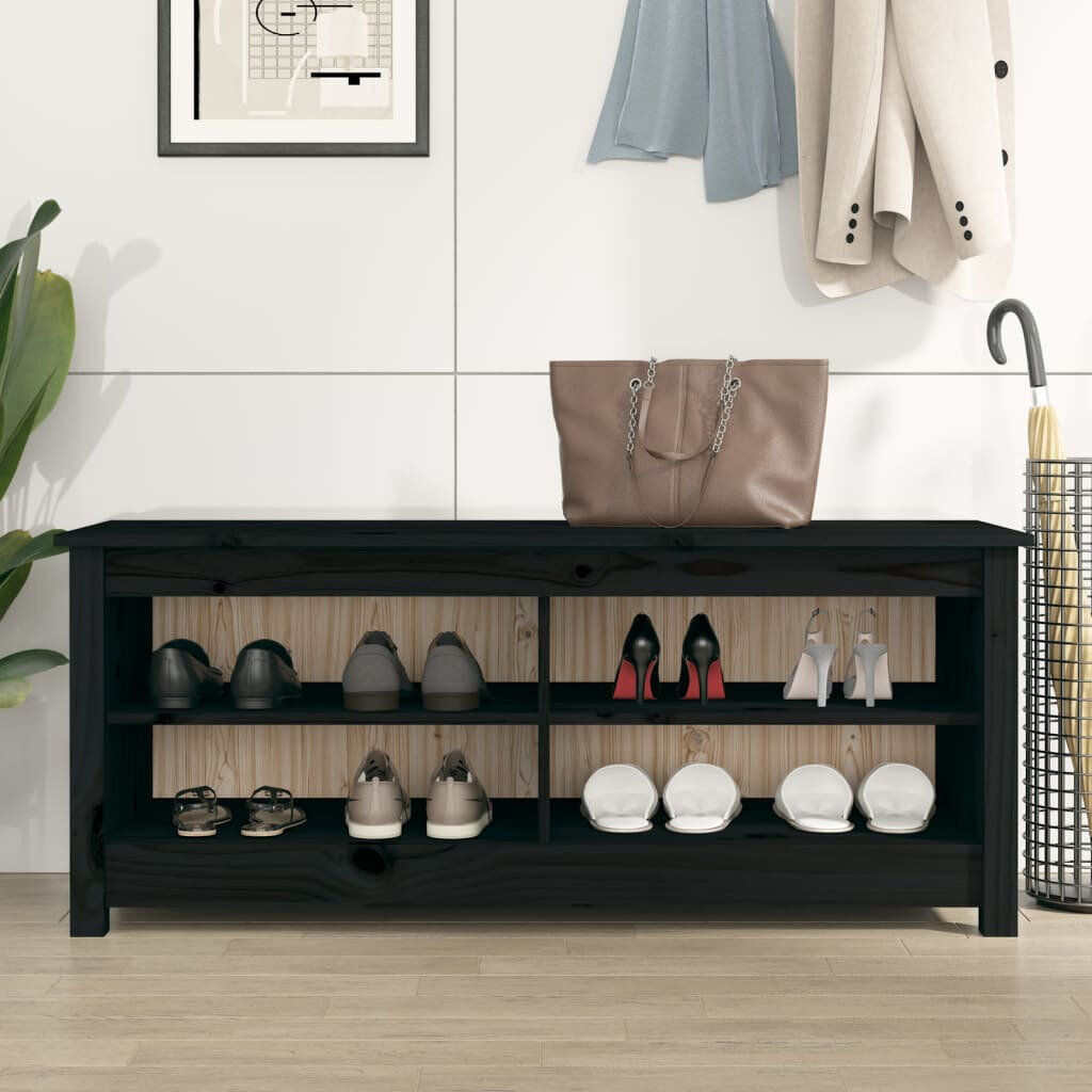 Latitude Run Solid Wood Shoe Storage Bench Black