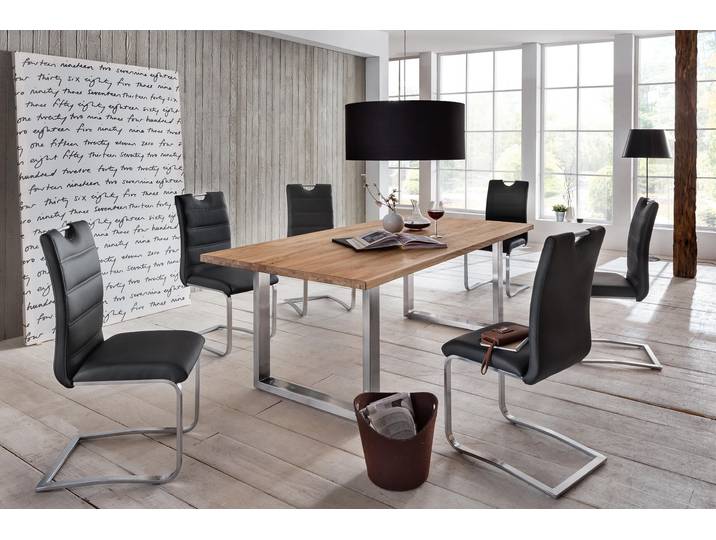 Esstisch, Massivholz Wildeiche, Beige, 200×100 cm, Rechteckig, Modern, Home Affaire