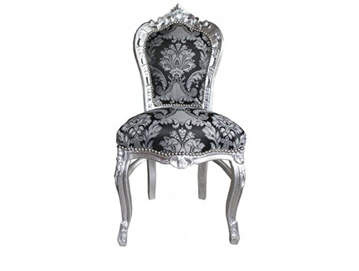 Casa Padrino Barock Esszimmer Stuhl ohne Armlehnen Schwarz Muster/Silber - Antik Stil Möbel