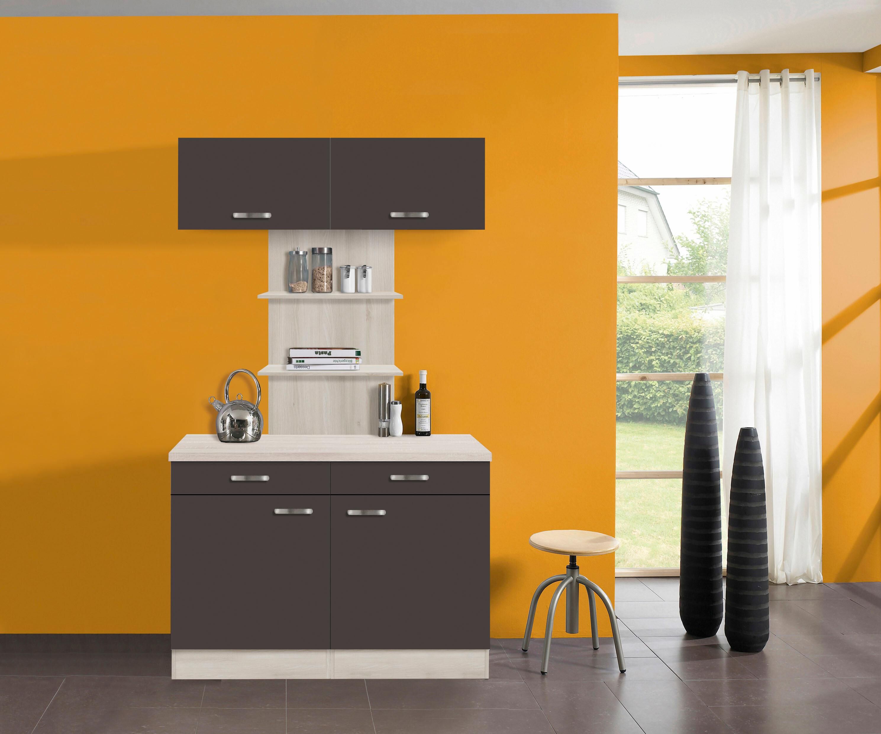 Buffet OPTIFIT "Faro", grau (anthrazit), B:120cm H:206,6cm T:60cm, Schränke, Buffet, mit Metallgriffen, Breite 120 cm anthrazit akaziefarben, B/H/T: 120cm x 206,6cm x 60cm, Schubladen: 2 Stk. Türen: 2 Stk.
