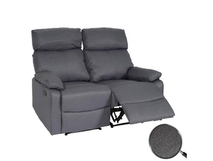 Mendler 2er Kinosessel HWC-L93 Stoff/Textil - dunkelgrau