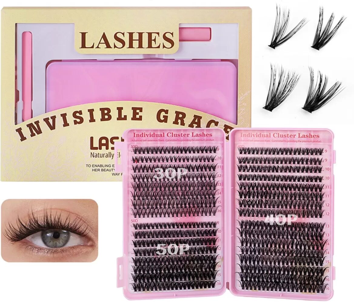 INF DIY Wimpernverlängerungs-Set - Einzelne Cluster-Wimpern für Volumen & Anpassbares Augen-Make-up