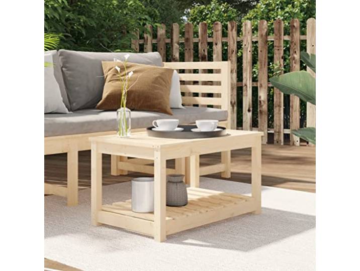 MNCVXAXG Gartentisch 82,5 x 50,5 x 45 cm aus massivem Kiefernholz Massivholz Kiefer unbehandelt, Einlegeboden, robuste Konstruktion, Einsatz auf Terrasse Garten Terrasse, Montage inkl