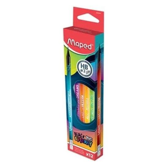 Maped Energy HB Bleistift mit Radiergummi 12 Stück (HB, 12x) (36229997)
