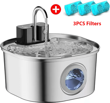 Inspire Curations AquaFlow Wireless Stainless Steel Pet Water Fountain 3.2L with 3pcs Filters 3.2l