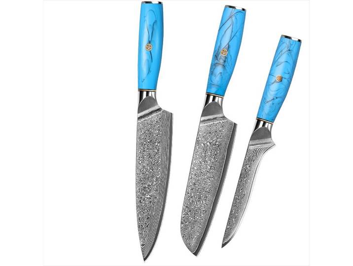 KingLux Messer-Set 3tlg.Damaststahl Kochmesser Filetiermesser Santokumesser (3-tlg)