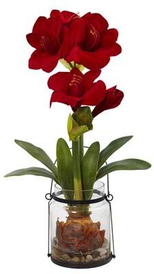 Nearly Natural 24-inch Amaryllis w/Vase