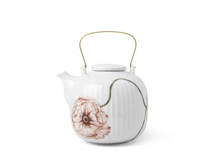 Kähler Teekanne 1,2 l Hammershøi Poppy Handarbeit mit Aquarellmalerei, Weiss