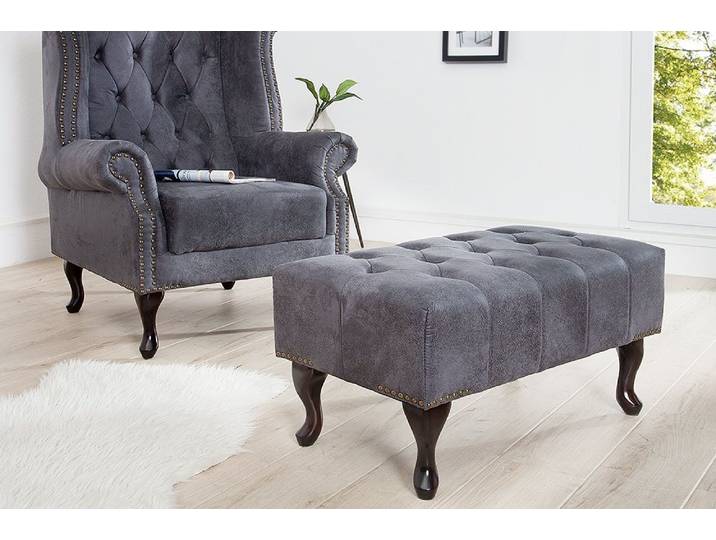 riess-ambiente Fußhocker CHESTERFIELD 80cm antik grau, mit Massivholzbeinen