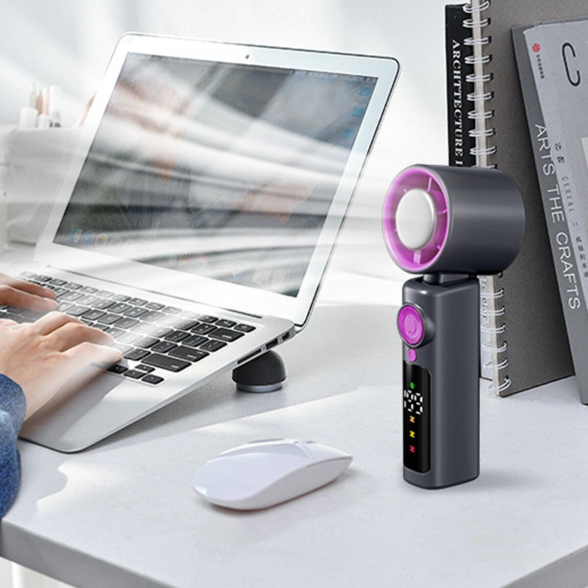 INF Handventilator Hochgeschwindigkeit mit 4000mAh – Thermoelektrische Peltier-Kühlung, 199-stufige LED-Anzeige, USB-C Grau