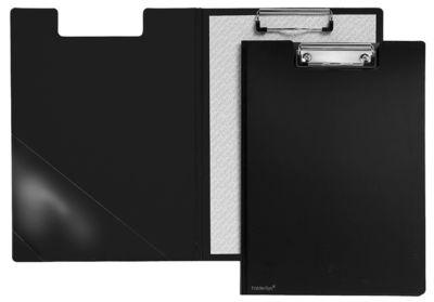 Klemmbrett-Mappe A4, Klemme mit Kunststoffecken, Dreiecks-Klarsichttasche innen, PP, schwarz