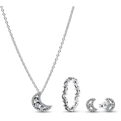 Pandora 21122 Schmuck-Set für Damen Silber Kette, Ohrringe und Ring Mond, 58/18,5