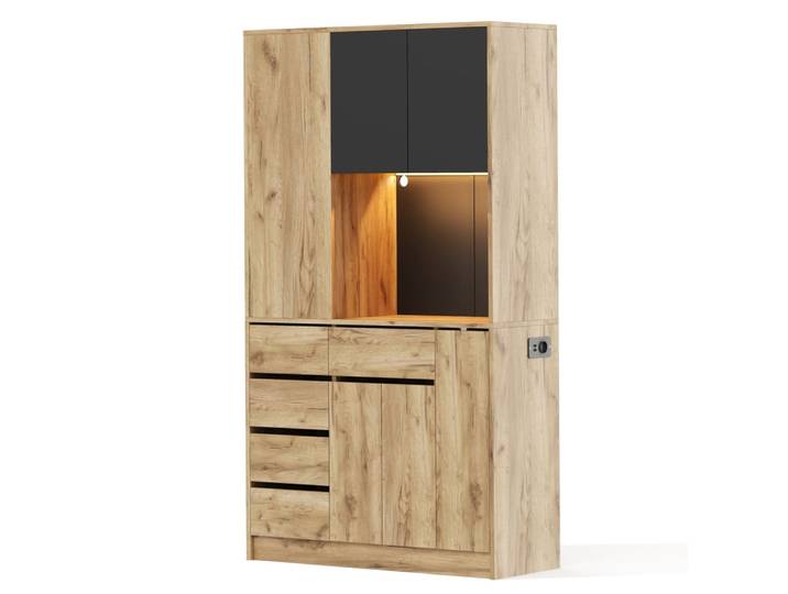 Buffet de cuisine avec 4 tiroirs, naturel, 185x105x40 cm