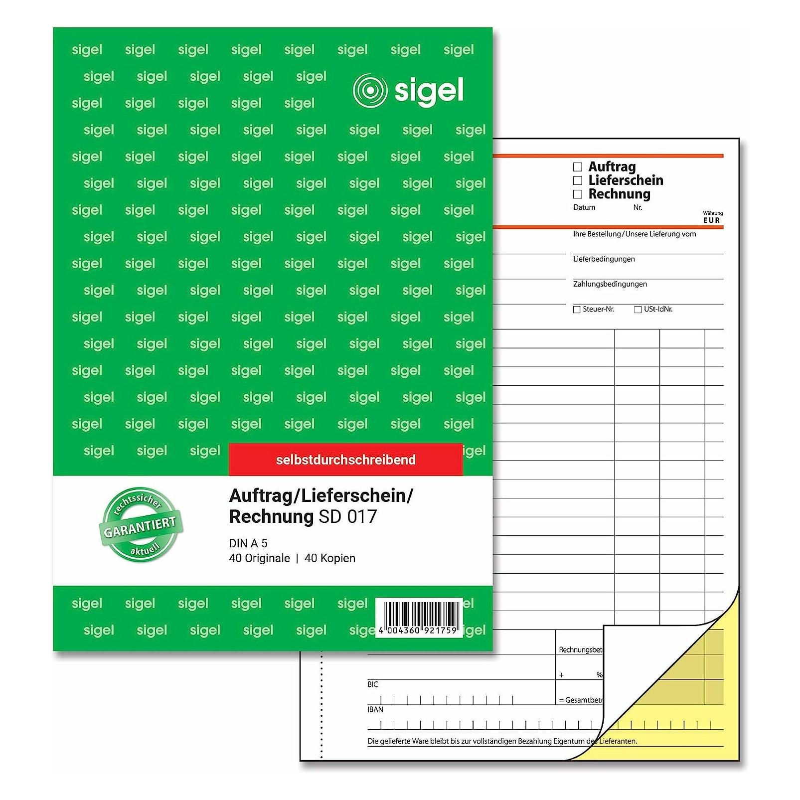 Sigel Auftrag/Lieferscheine /Rechnungen Formularbuch SD017 (SD017)