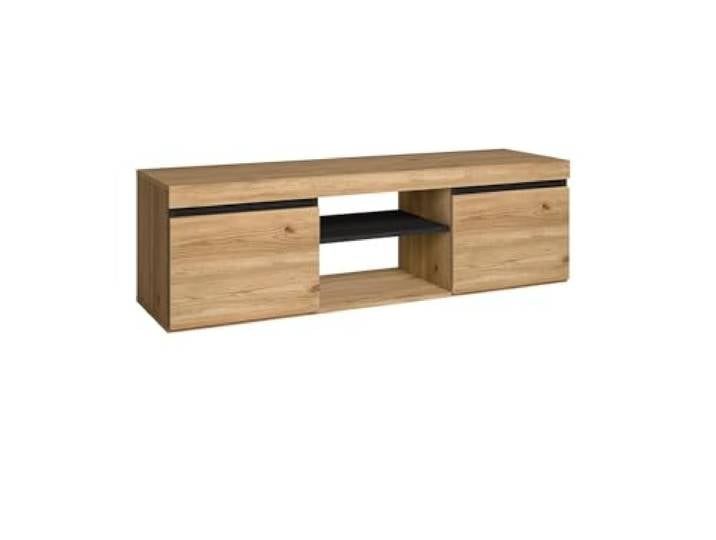 Skraut Home Meuble TV Modèle Naturale Couleur Chêne/Noir Salon-séjour Support Télévision avec étagères et placards de Rangement 140 x 40 x 41 cm(Naturale 140)