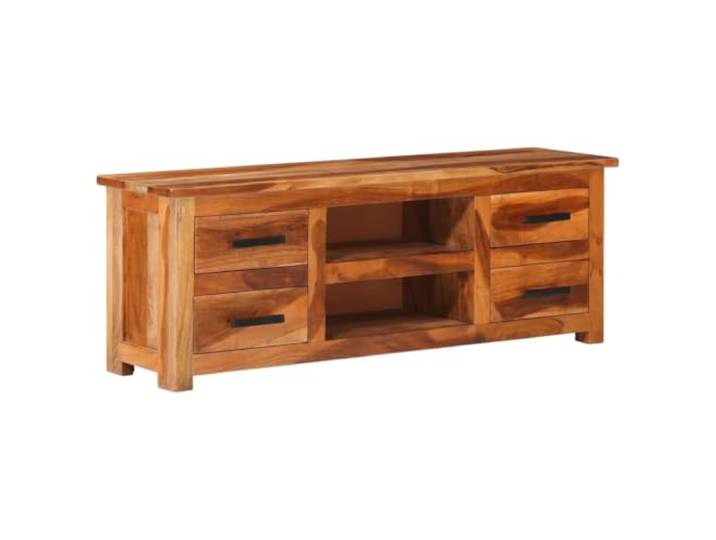 GKMBCVDFR TV-Schrank 110x30x40 cm Massivholz mit 4 Schubladen und 2 Ablagen Handgefertigt, natürliche Holzmaserung, vielseitige Ablageflächen, fertig montiert