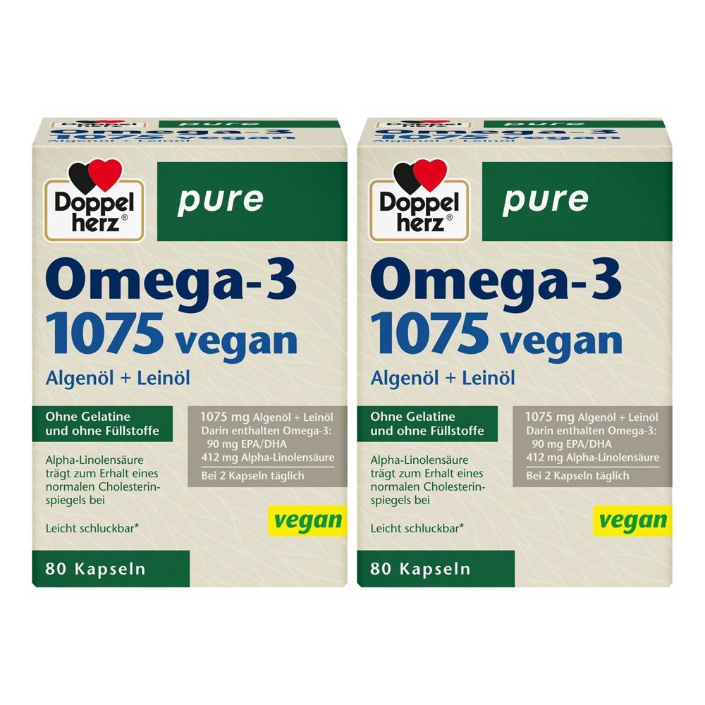 Doppelherz pure Omega-3 1075 vegan Doppelpack 2x80 St Kapseln