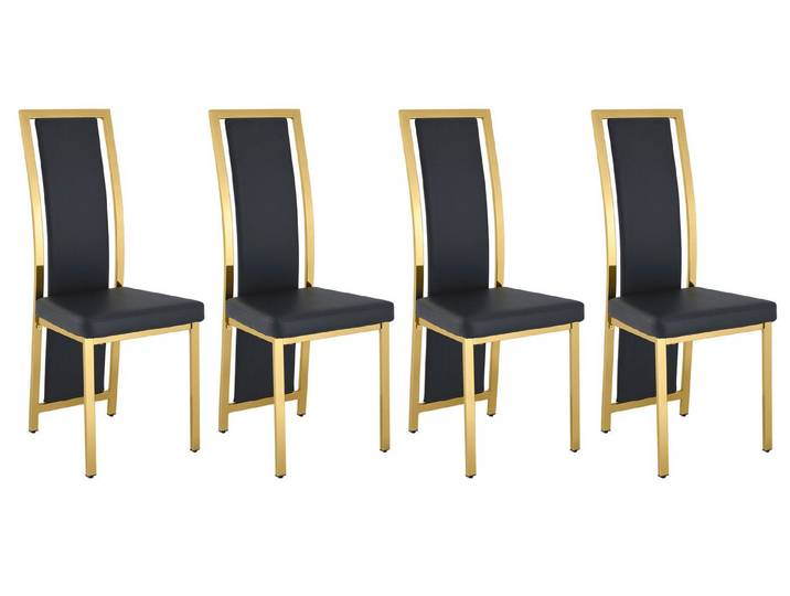 SeedWave Esszimmerstuhl Küchenstuhl-Set mit PU-Sitz, Hohe Gebogene Rückenlehne & Metallbeine, 4er Set. Metallrahmen, verstellbare Fußgleiter