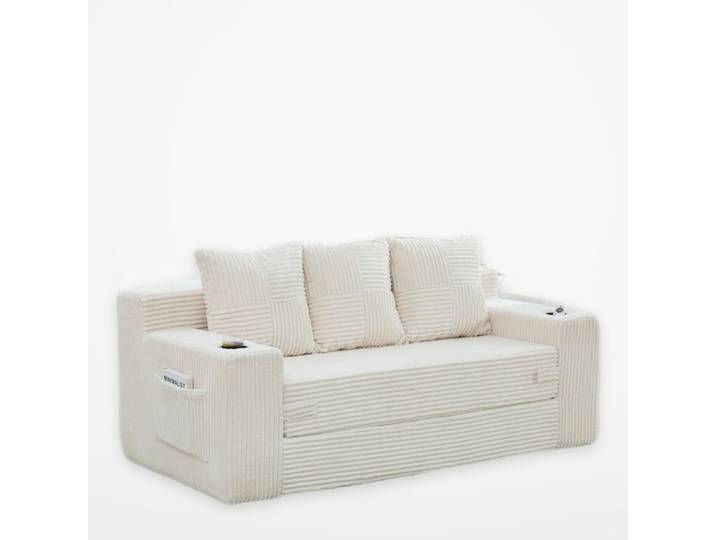 Canapé triple en tissu de coton et lin: Grand siège Beige Pas de montage nécessaire Adieu aux montages complexes !