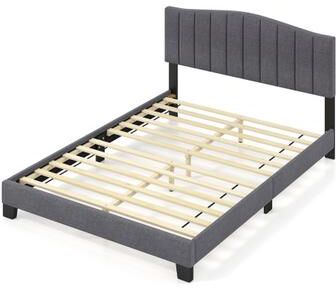 Costway Modern Upholstered Bed Frame with Adjustable Vertical Channel Tufted Headboard-Queen Size