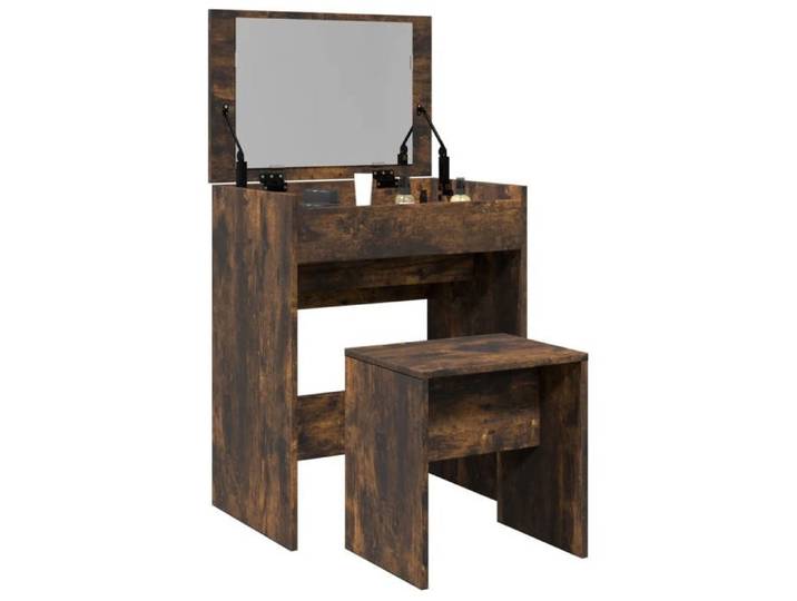 Coiffeuse et tabouret chêne fumé 60x40x113 5 cm table de maquillage coiffeuse de chambre à coucher coiffeuse avec 848217