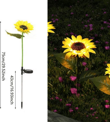 Uplift Curations Solar LED Sunflower & Rose Garden Lights Waterproof Colorful Outdoor Landscape Decor 3 Head