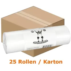 Müllsäcke Abena Transparent 100 L 10 Stück/Rolle Karton Karton mit 25 Rollen, Stärke 25 my, Lebensmittelecht