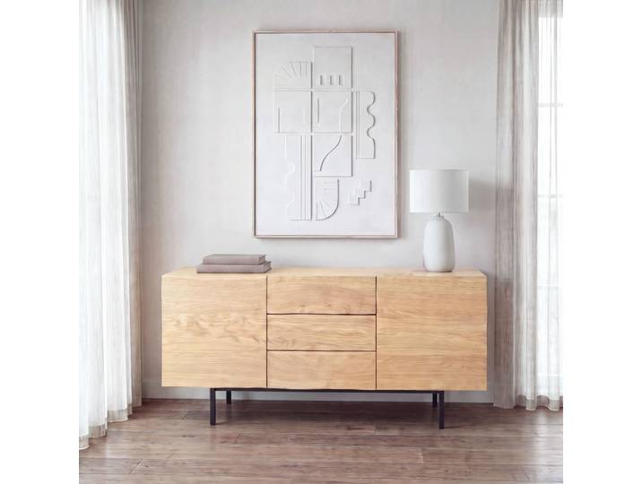 Buffet en placage chêne et acier noir, L165 cm
