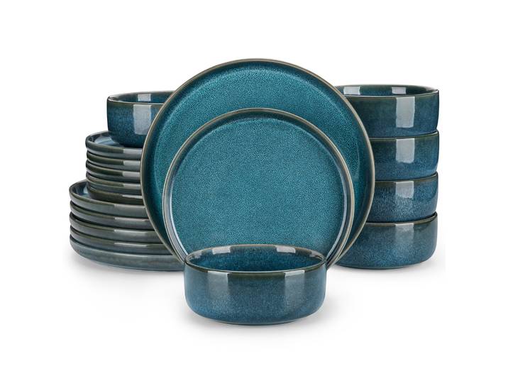 vancasso -Service de vaisselle en céramique bleue, glaçage réactif, bord vertical, assiette queplate, dessert, bol, 18/36 pièces, 6 pièces, 12 pièces