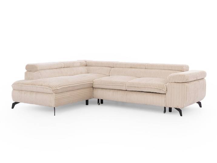 Canapé d’angle convertible, tissu corduroy avec appuie-têtes réglables