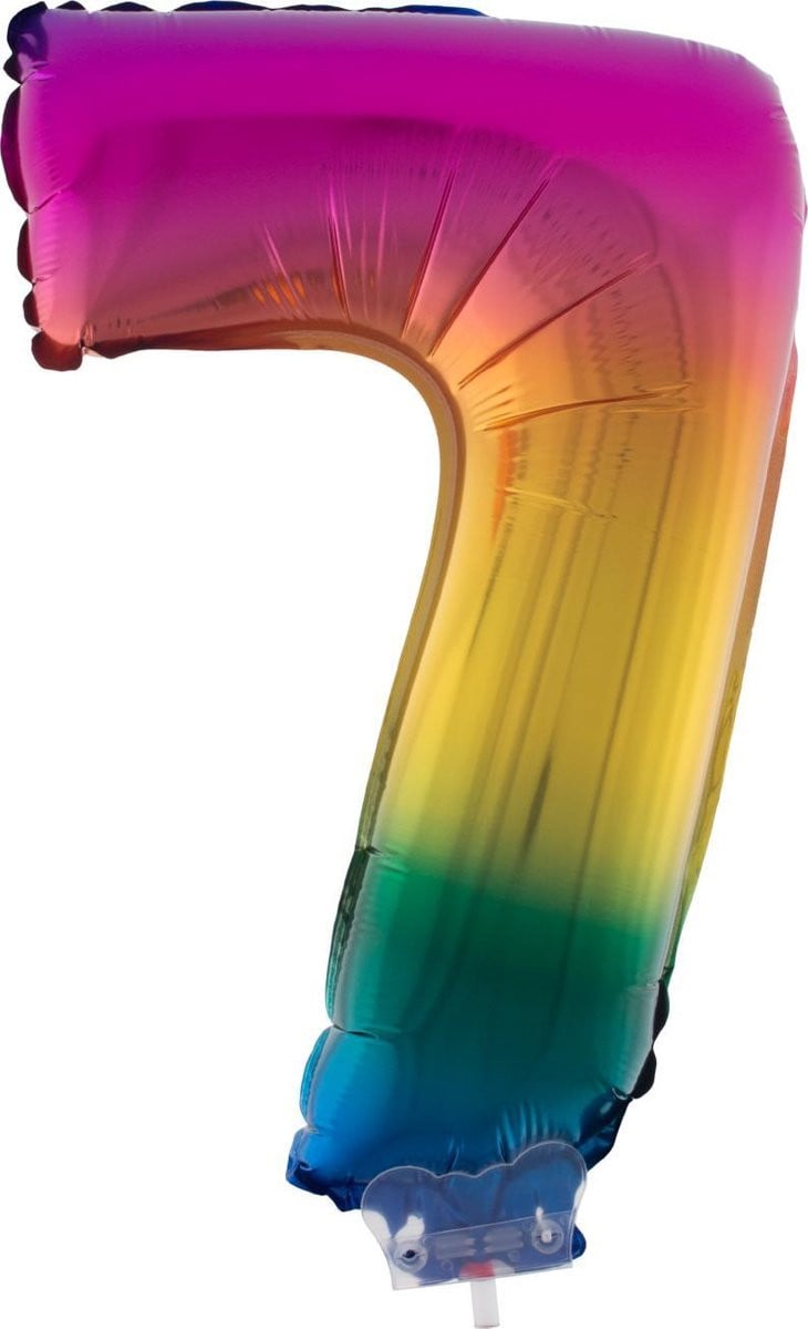 Folieballon Cijfer 7 Regenboog - 41 cm
