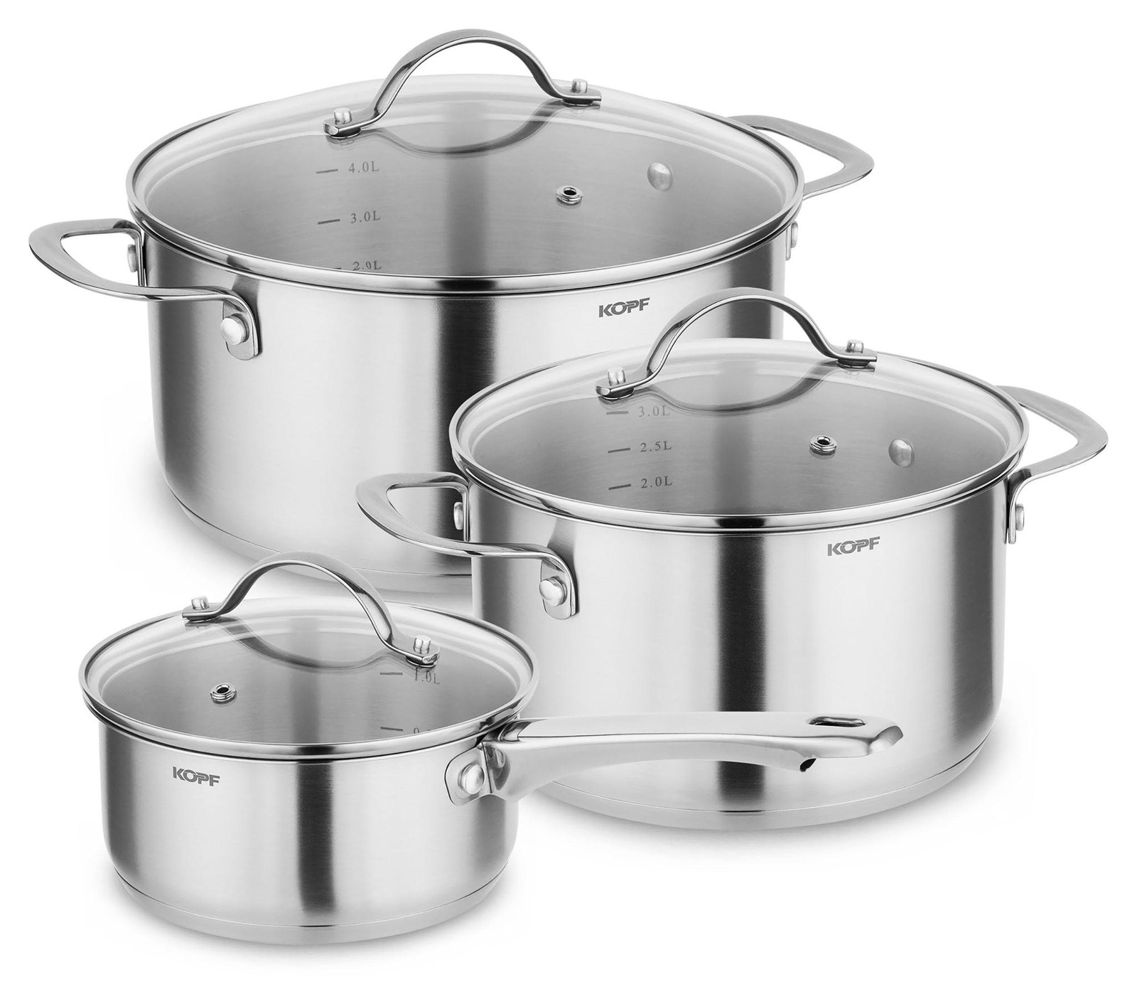 Dripio Pannenset Clara, 6-delig, roestvrij staal, geschikt voor inductie, diameters: 16 cm, 20 cm, 24 cm