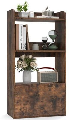 Costway Freestanding Bookshelf with 3-Tier Open Shelf-Rustic Brown