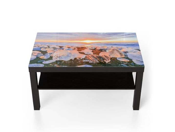 DEQORI Glastisch schwarz groß 90x50 cm Motiv Glühende Eisjuwelen ausgefallener Beistelltisch aus Glas Hochglanz Couchtisch fürs Wohnzimmer moderner Couch Tisch mit Design