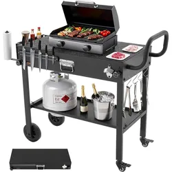 VEVOR Grillwagen Outdoor 787x432 mm (Tischplattengröße), Klappbarer Grilltisch mit Taschentuchhalter & Rädern & magnetischer Werkzeugablage, Grillvorbereitungstisch Servierwagen für Picknick Küche