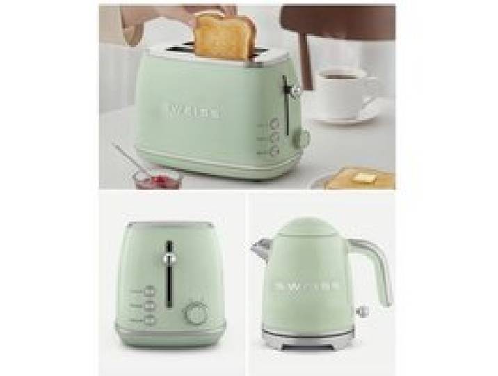 Pack bouilloire sans fil + grille‑pain rétro - HKOENIG - Style SMEG - Bouilloire 1 L - Grille‑pain 2 fentes - Vert pastel