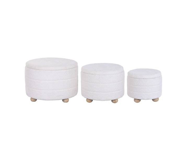 Ensemble de 3 poufs coffre en polyester beige 62x62x43 cm