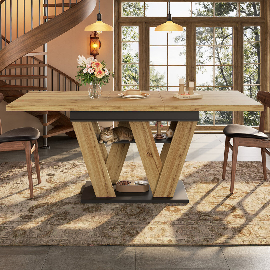 Latitude Run 159 cm Extendable Rectangular Dining Table Natural Wood