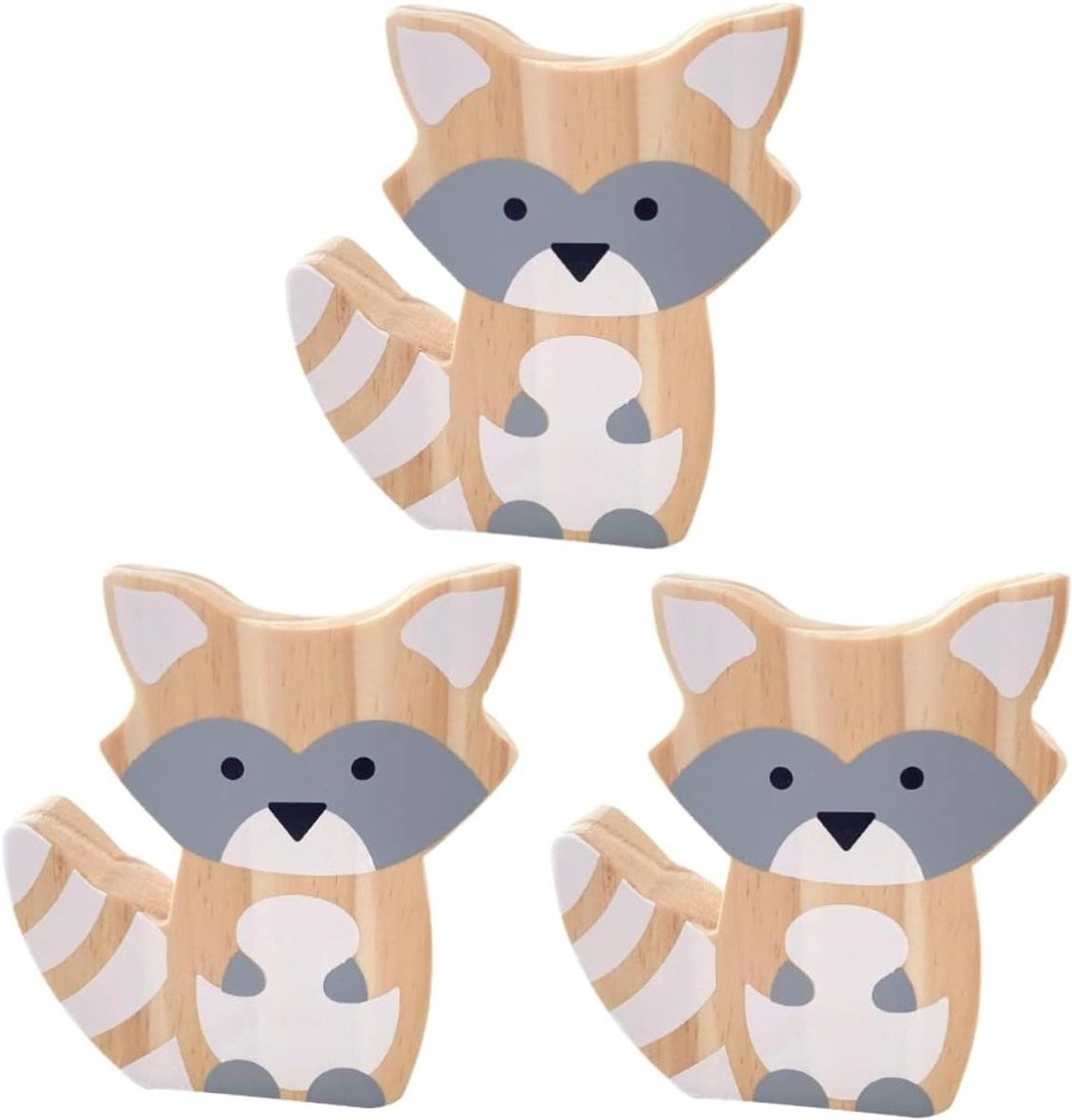 Set van 3 houten vos decoratie beeldjes voor op je bureau