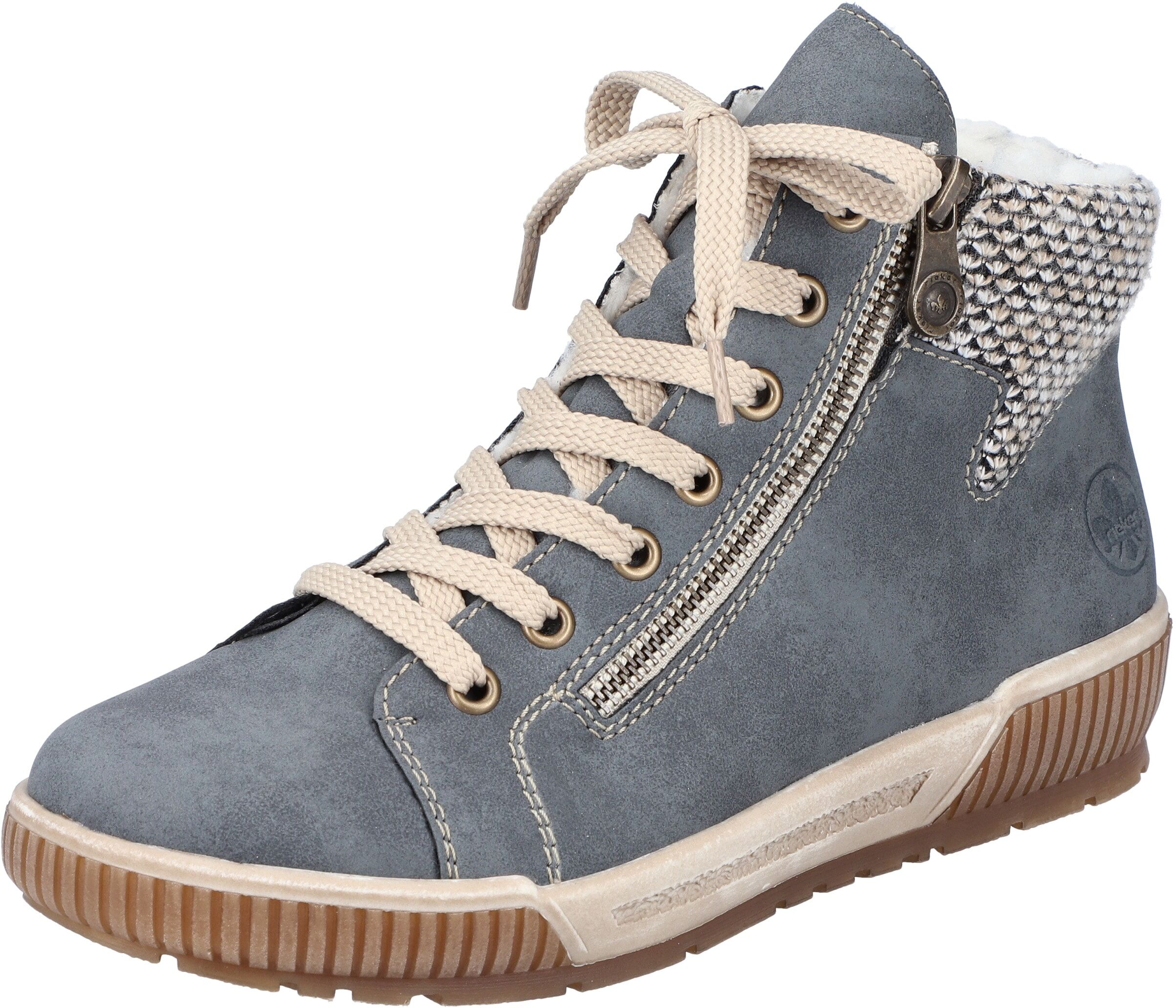 Winterboots RIEKER, Damen, Gr. 38, Warmfutter, blau, Lederimitat, Schuhe Winterboots, in sportivem Look blau 38, Warmfutter
