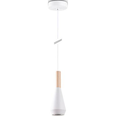 PACO HOME Pendelleuchte "MORA", weiß, Ø 10cm H: 178,5cm, Leuchten, Wohnzimmer Esszimmer Klein Modern Holz Metall GU10 Trichterform, Pendelleuchte