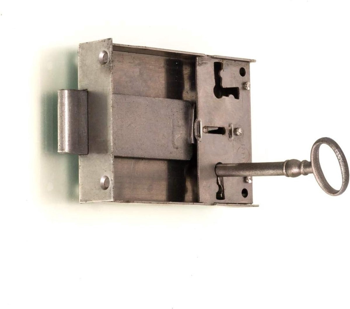 Grijs Kastslot Meubelslot voor Lades en Meubelrestauratie met Historische Sleutel, 92 x 63 mm
