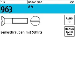 Senkschraube DIN 963 Schlitz M10x 130 A 4 25 Stück