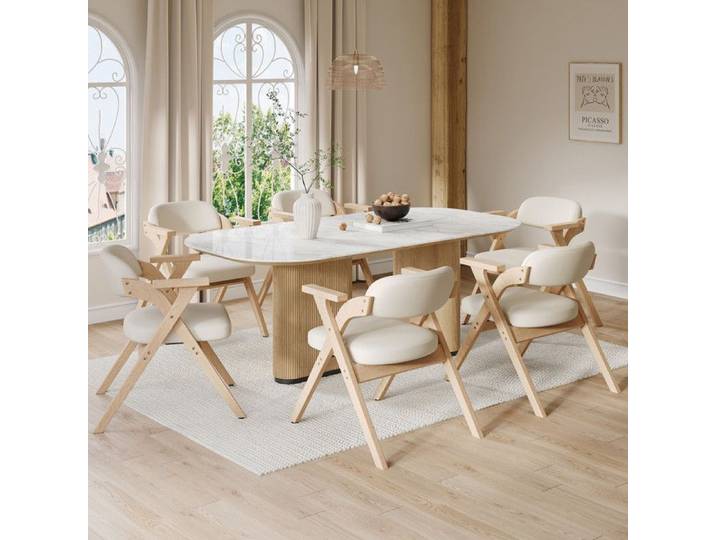 Lot de 6 chaises de salle à manger pliables en bois massif confortables et respirantes pliables et faciles à ranger lin beige