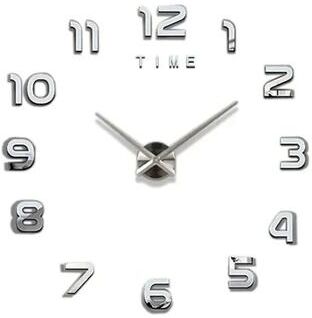 Uplift Picks 3D Wall Clock Sticker Large Acrylic Mirror DIY Modern Wall Decor silver